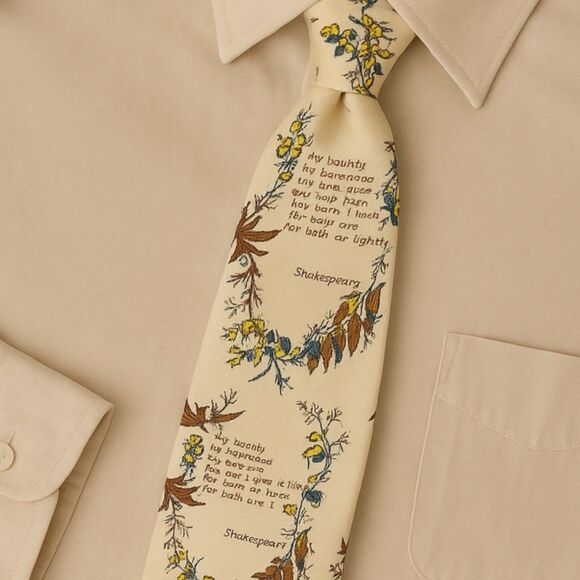 Vintage Gino Pompei Handmade Italy Tie Shakespeare Quote Novelty Floral Print - Picture 1 of 11